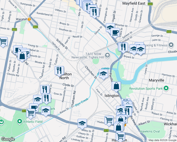 map of restaurants, bars, coffee shops, grocery stores, and more near 96 Chinchen Street in Islington