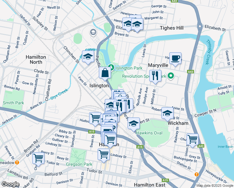 map of restaurants, bars, coffee shops, grocery stores, and more near 151 Maitland Road in Islington