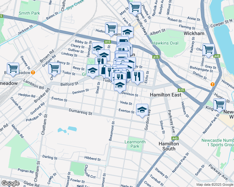 map of restaurants, bars, coffee shops, grocery stores, and more near 156 Beaumont Street in Hamilton
