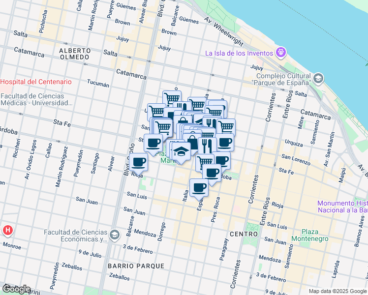map of restaurants, bars, coffee shops, grocery stores, and more near 1874 Santa Fe in AUD