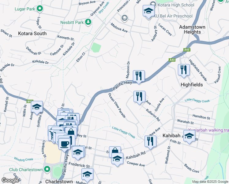 map of restaurants, bars, coffee shops, grocery stores, and more near 285 Pacific Highway in Charlestown