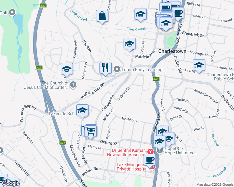 map of restaurants, bars, coffee shops, grocery stores, and more near 32 Cadaga Road in Gateshead