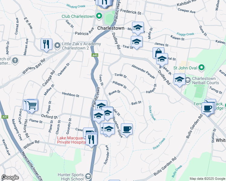 map of restaurants, bars, coffee shops, grocery stores, and more near 7 Buwa Street in Charlestown
