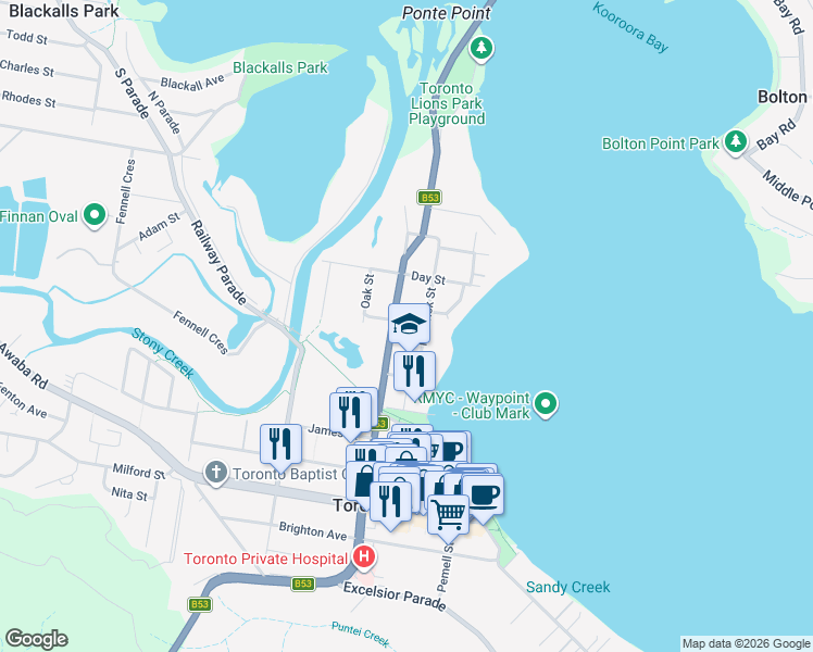 map of restaurants, bars, coffee shops, grocery stores, and more near 106 Cary Street in Toronto