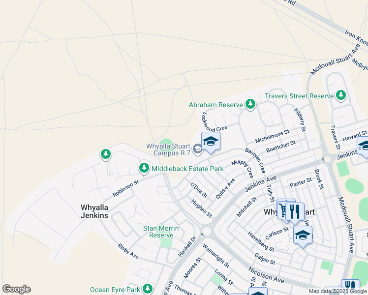 map of restaurants, bars, coffee shops, grocery stores, and more near LOT 6533 Bastyan Crescent in Whyalla Stuart
