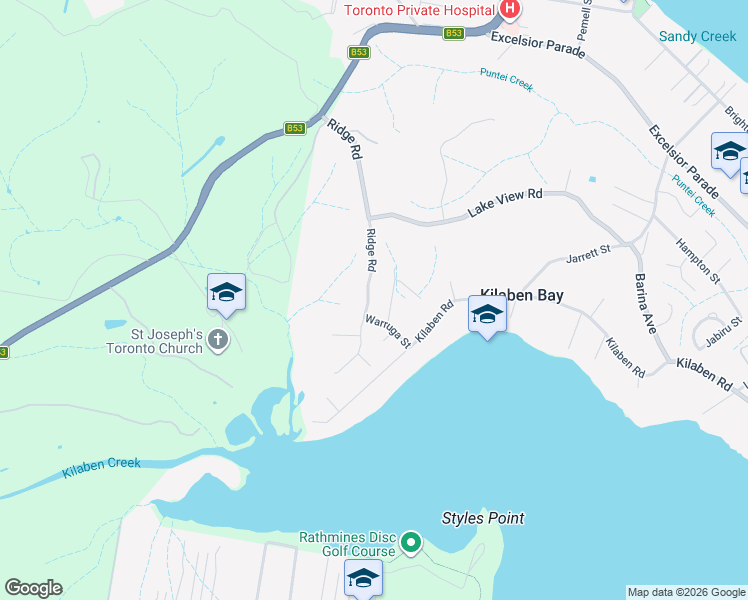 map of restaurants, bars, coffee shops, grocery stores, and more near 69 Ridge Road in Kilaben Bay