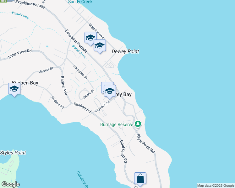 map of restaurants, bars, coffee shops, grocery stores, and more near 42 Excelsior Parade in Carey Bay