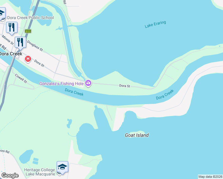 map of restaurants, bars, coffee shops, grocery stores, and more near 138 Dora Street in Dora Creek