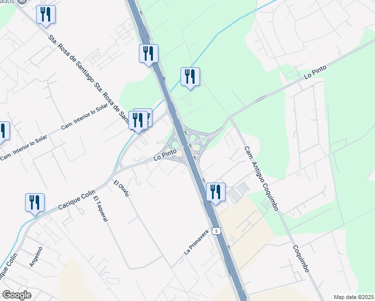 map of restaurants, bars, coffee shops, grocery stores, and more near Ruta 5 Sur in Chacabuco