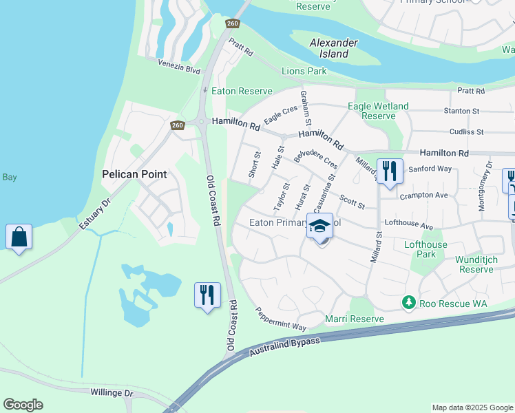 map of restaurants, bars, coffee shops, grocery stores, and more near 6 Diadem Street in Eaton