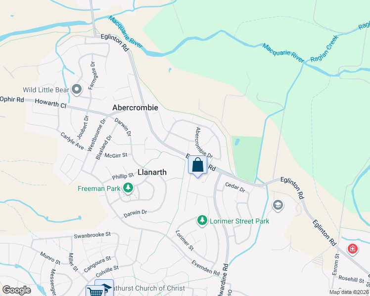map of restaurants, bars, coffee shops, grocery stores, and more near 11 Bayliss Street in Abercrombie