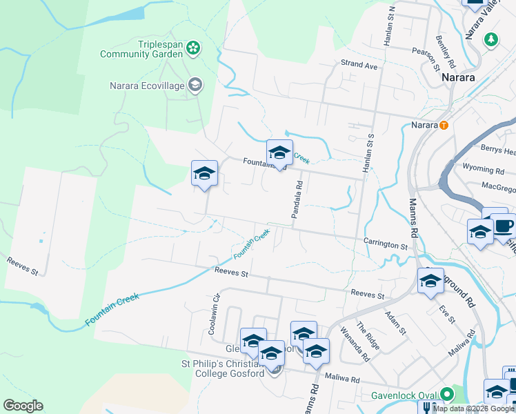 map of restaurants, bars, coffee shops, grocery stores, and more near 78 Carrington Street in Narara