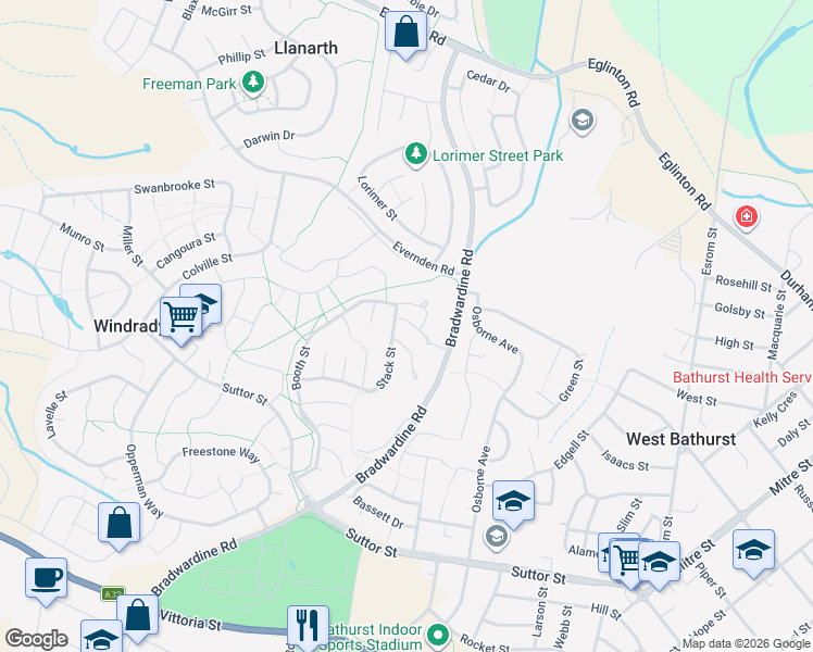 map of restaurants, bars, coffee shops, grocery stores, and more near 30 Ribbon Gum Place in Windradyne