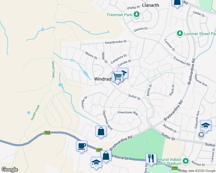 map of restaurants, bars, coffee shops, grocery stores, and more near 7 Trumper Place in Windradyne