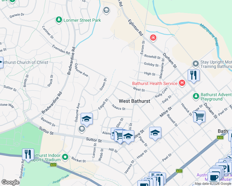 map of restaurants, bars, coffee shops, grocery stores, and more near 2 Edgell Street in West Bathurst