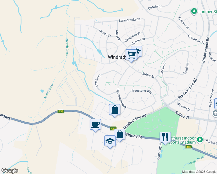 map of restaurants, bars, coffee shops, grocery stores, and more near 7 Shackleton Close in Windradyne