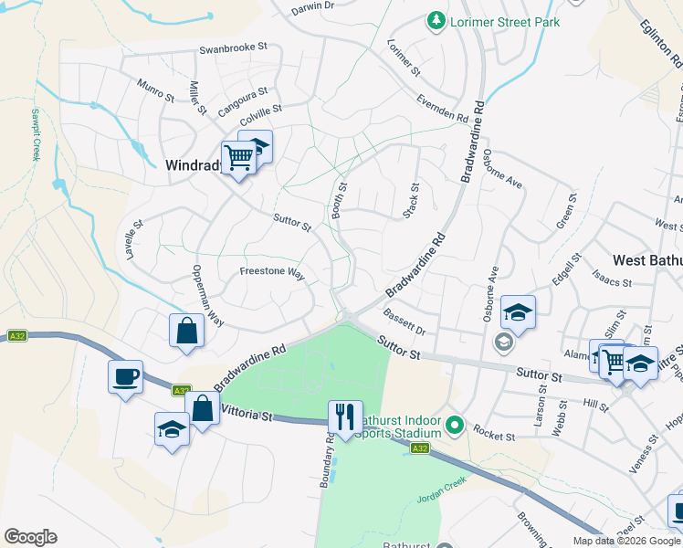 map of restaurants, bars, coffee shops, grocery stores, and more near 71 Suttor Street in Windradyne