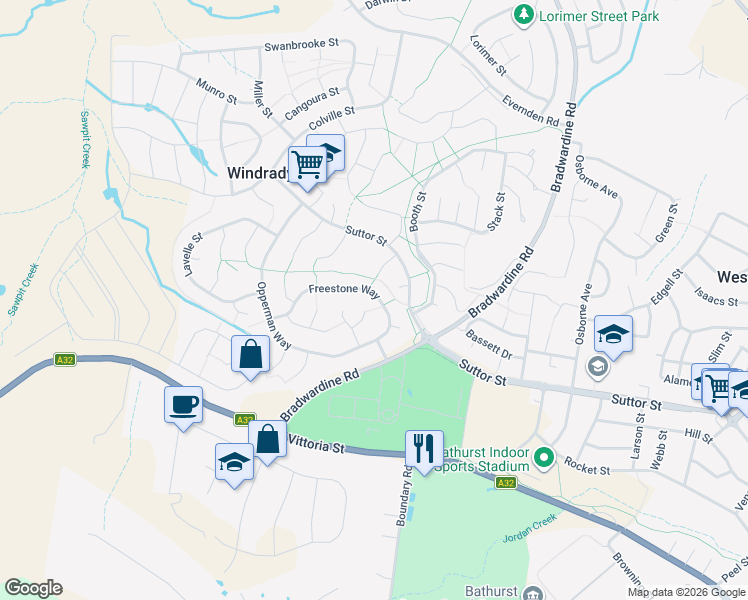map of restaurants, bars, coffee shops, grocery stores, and more near 37 Freestone Way in Windradyne