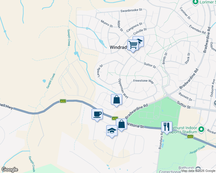 map of restaurants, bars, coffee shops, grocery stores, and more near 61 Lavelle Street in Windradyne