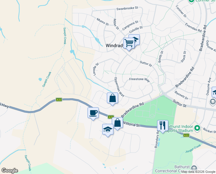 map of restaurants, bars, coffee shops, grocery stores, and more near 5 Burgess Place in Windradyne