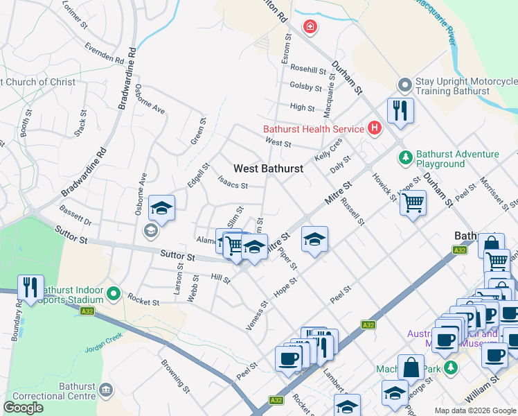 map of restaurants, bars, coffee shops, grocery stores, and more near 89 Esrom Street in West Bathurst