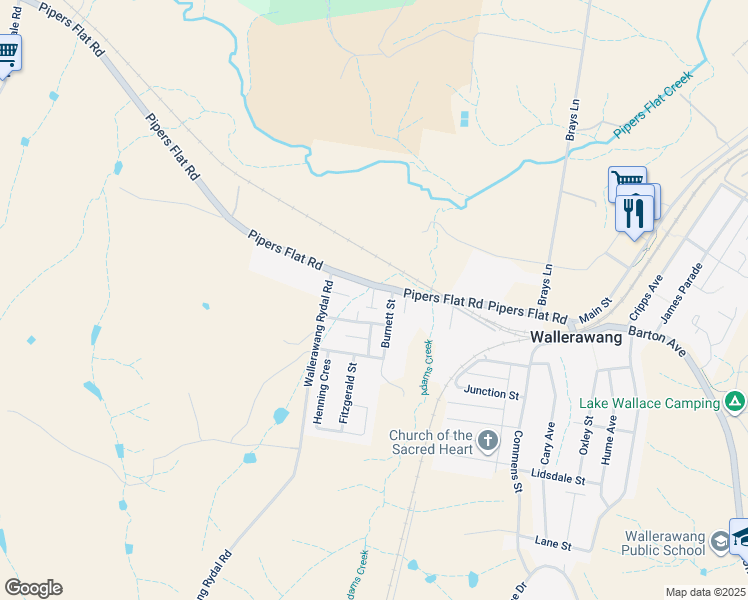 map of restaurants, bars, coffee shops, grocery stores, and more near 53 Pipers Flat Road in Wallerawang