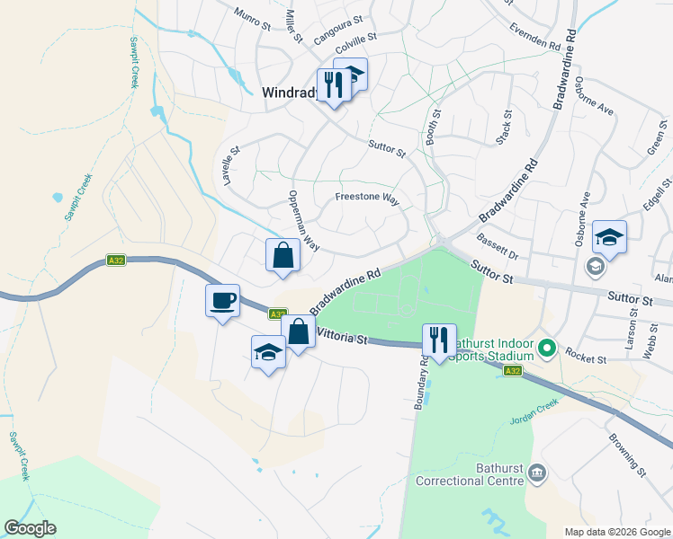 map of restaurants, bars, coffee shops, grocery stores, and more near 8 Weal Place in Windradyne