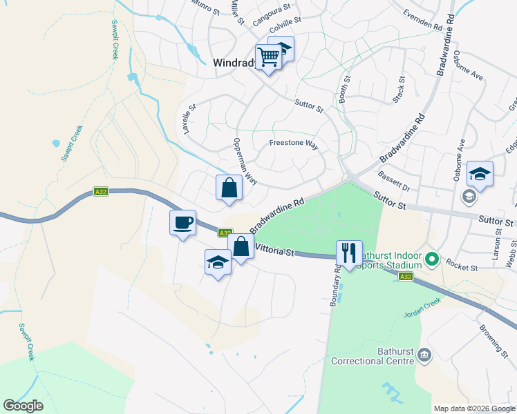 map of restaurants, bars, coffee shops, grocery stores, and more near 16 Weal Place in Windradyne