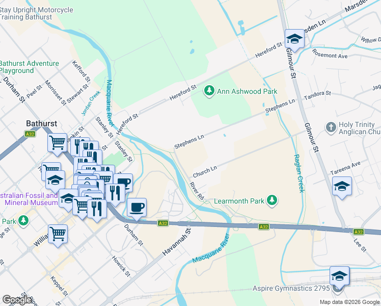map of restaurants, bars, coffee shops, grocery stores, and more near River Road in Kelso
