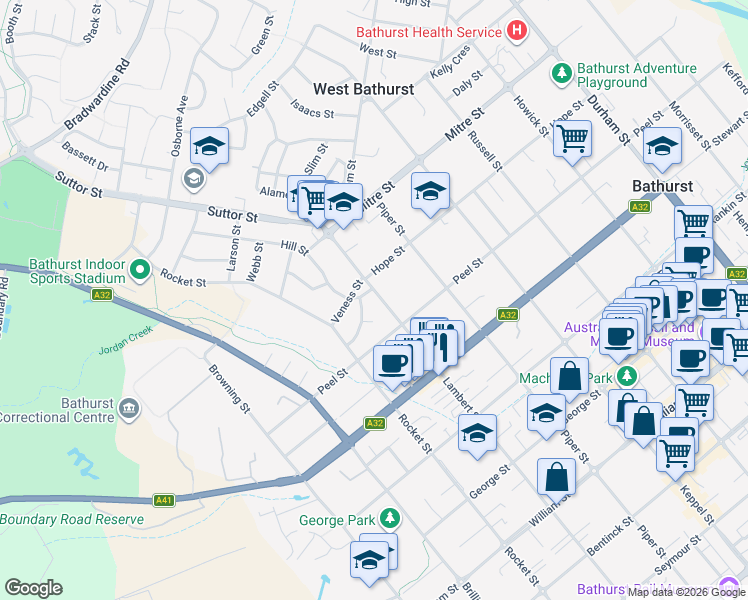 map of restaurants, bars, coffee shops, grocery stores, and more near 258 Lambert Street in West Bathurst