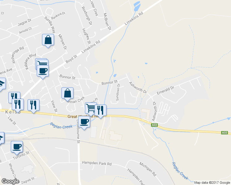 map of restaurants, bars, coffee shops, grocery stores, and more near 13 Sundown Drive in Kelso