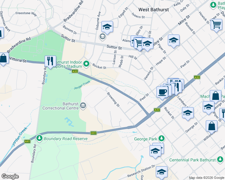 map of restaurants, bars, coffee shops, grocery stores, and more near 62 Vittoria Street in Mitchell