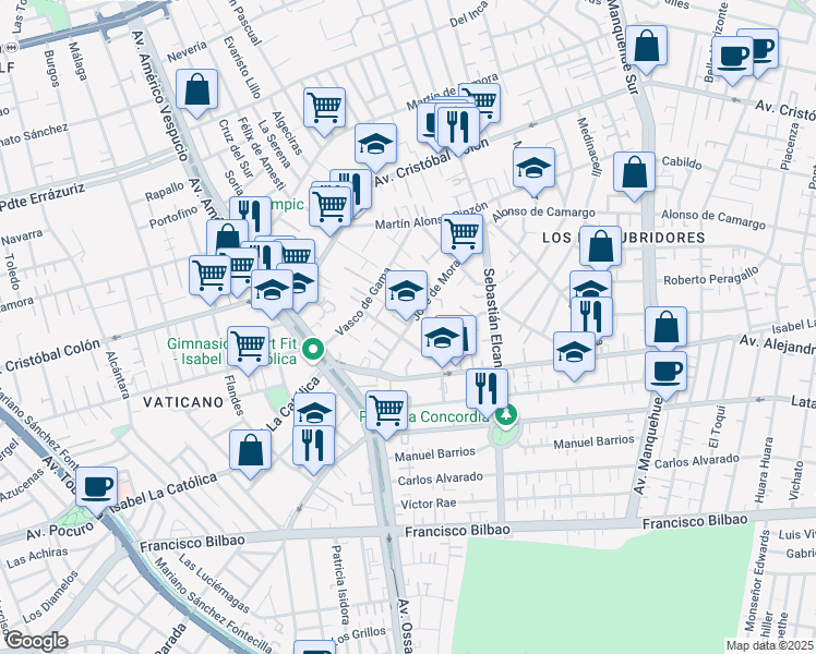 map of restaurants, bars, coffee shops, grocery stores, and more near 4772 José de Moraleda in Las Condes
