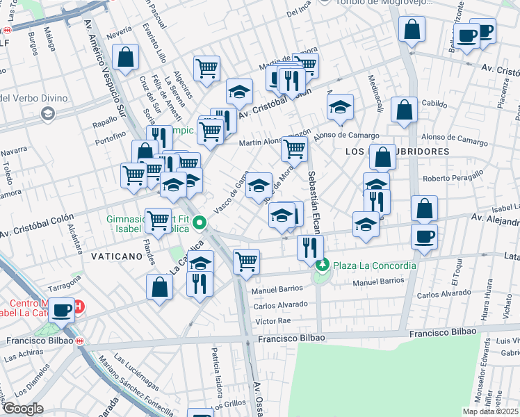 map of restaurants, bars, coffee shops, grocery stores, and more near 4772 José de Moraleda in Las Condes