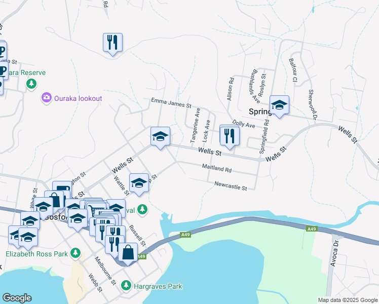 map of restaurants, bars, coffee shops, grocery stores, and more near 109 Wells Street in Springfield