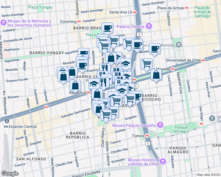 map of restaurants, bars, coffee shops, grocery stores, and more near 6 José Miguel Carrera in La Florida