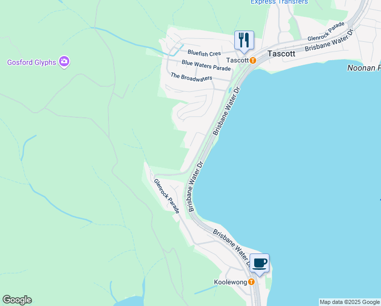 map of restaurants, bars, coffee shops, grocery stores, and more near 274 Glenrock Parade in Tascott