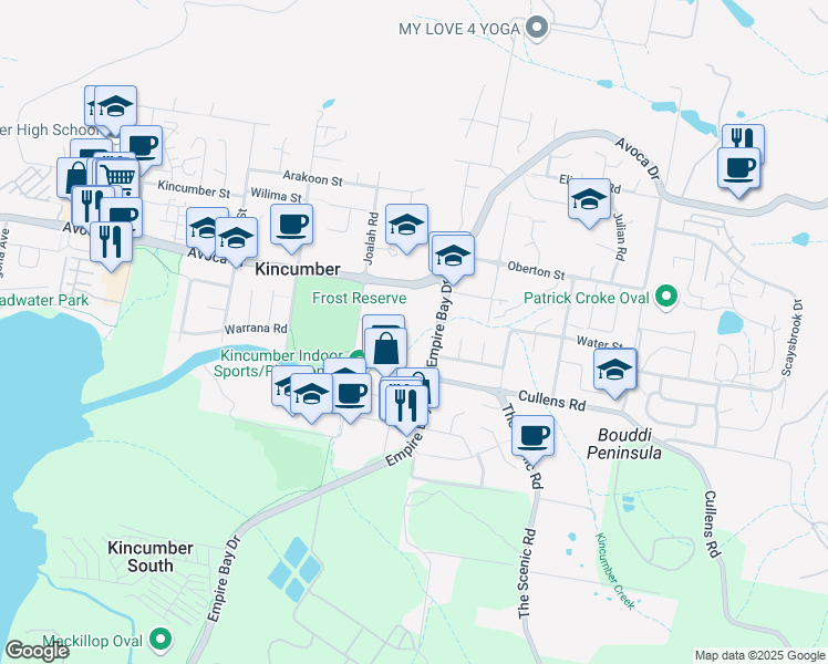 map of restaurants, bars, coffee shops, grocery stores, and more near 19 Yarto Close in Kincumber