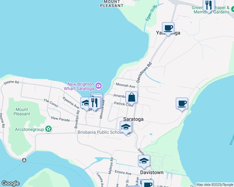 map of restaurants, bars, coffee shops, grocery stores, and more near 31A Jirramba Avenue in Saratoga