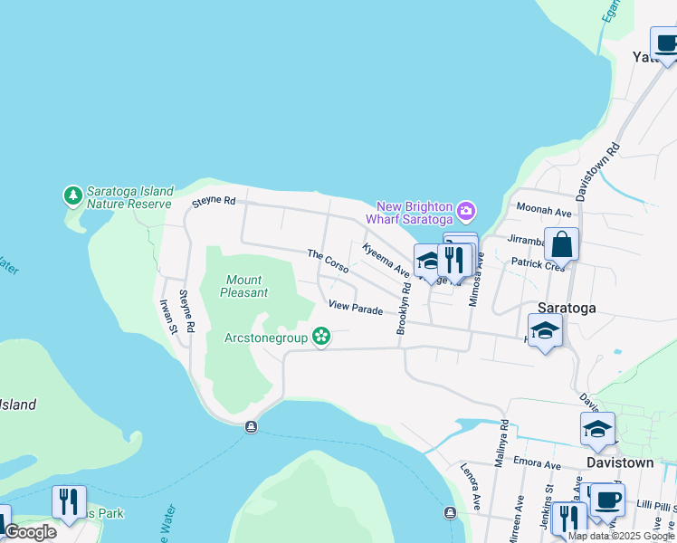 map of restaurants, bars, coffee shops, grocery stores, and more near 36 The Corso in Saratoga