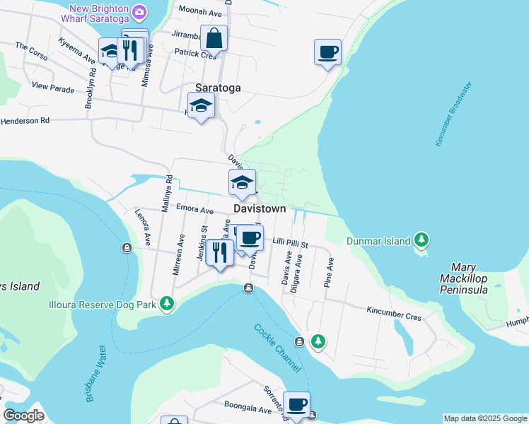 map of restaurants, bars, coffee shops, grocery stores, and more near 55 Davistown Road in Davistown
