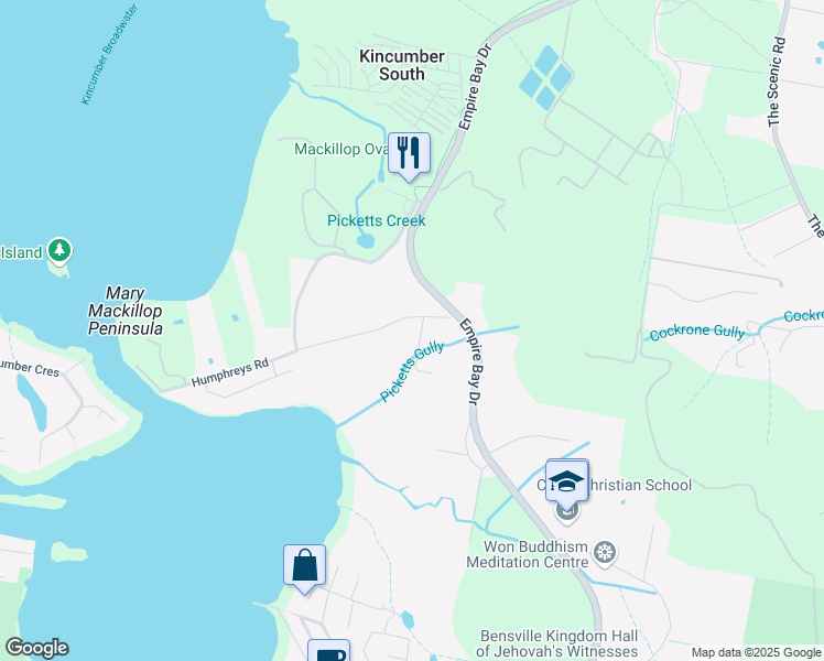 map of restaurants, bars, coffee shops, grocery stores, and more near 105 Humphreys Road in Kincumber South