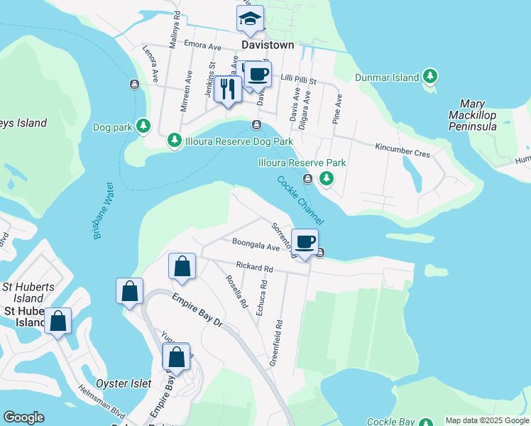 map of restaurants, bars, coffee shops, grocery stores, and more near 48 Sorrento Road in Empire Bay