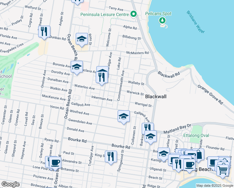 map of restaurants, bars, coffee shops, grocery stores, and more near 51 Commonwealth Avenue in Blackwall