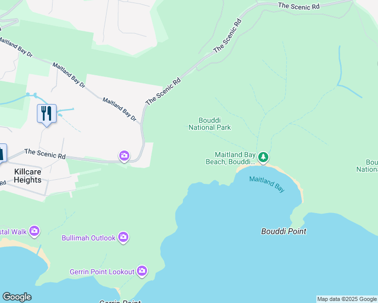 map of restaurants, bars, coffee shops, grocery stores, and more near Maitland Bay Track in Bouddi
