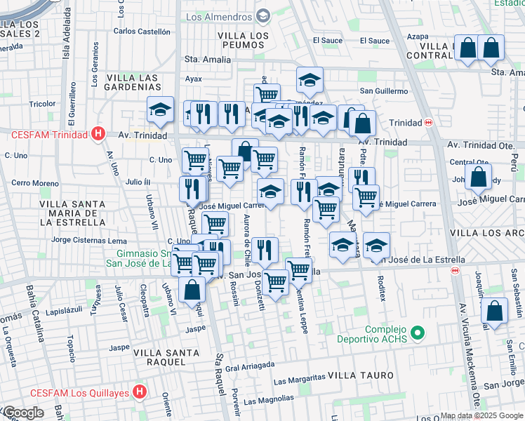 map of restaurants, bars, coffee shops, grocery stores, and more near 6 José Miguel Carrera in La Florida