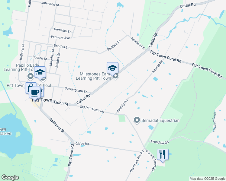 map of restaurants, bars, coffee shops, grocery stores, and more near 46 Cattai Road in Pitt Town