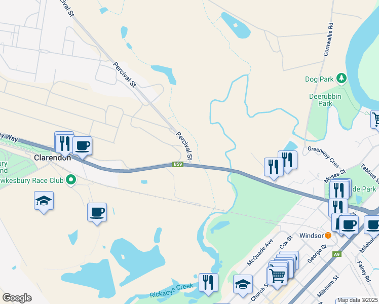 map of restaurants, bars, coffee shops, grocery stores, and more near 1 Percival Street in Clarendon
