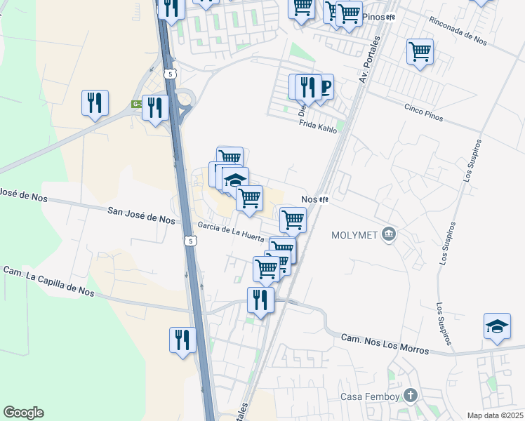 map of restaurants, bars, coffee shops, grocery stores, and more near 22040 Avenida Presidente Jorge Alessandri Rodríguez in San Bernardo