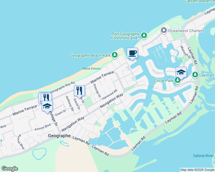 map of restaurants, bars, coffee shops, grocery stores, and more near 9 Harrier Cove in Geographe